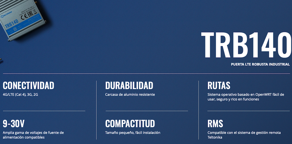 Router Industrial LTE 4G, con 1 puerto Ethernet 10/100/1000Mbps Gigabit