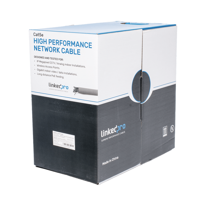 Bobina de cable de 305 m ( 1000 ft ) Cat5e, Aleación de Cobre y Aluminio ( CCA ), color Gris, Uso Interior.