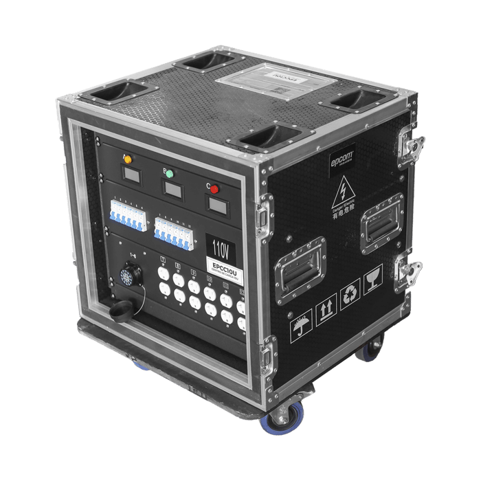 Centro de carga movil para instalaciones temporales con conexión TIPO socapex a 110v Y 220V | RACK 10U