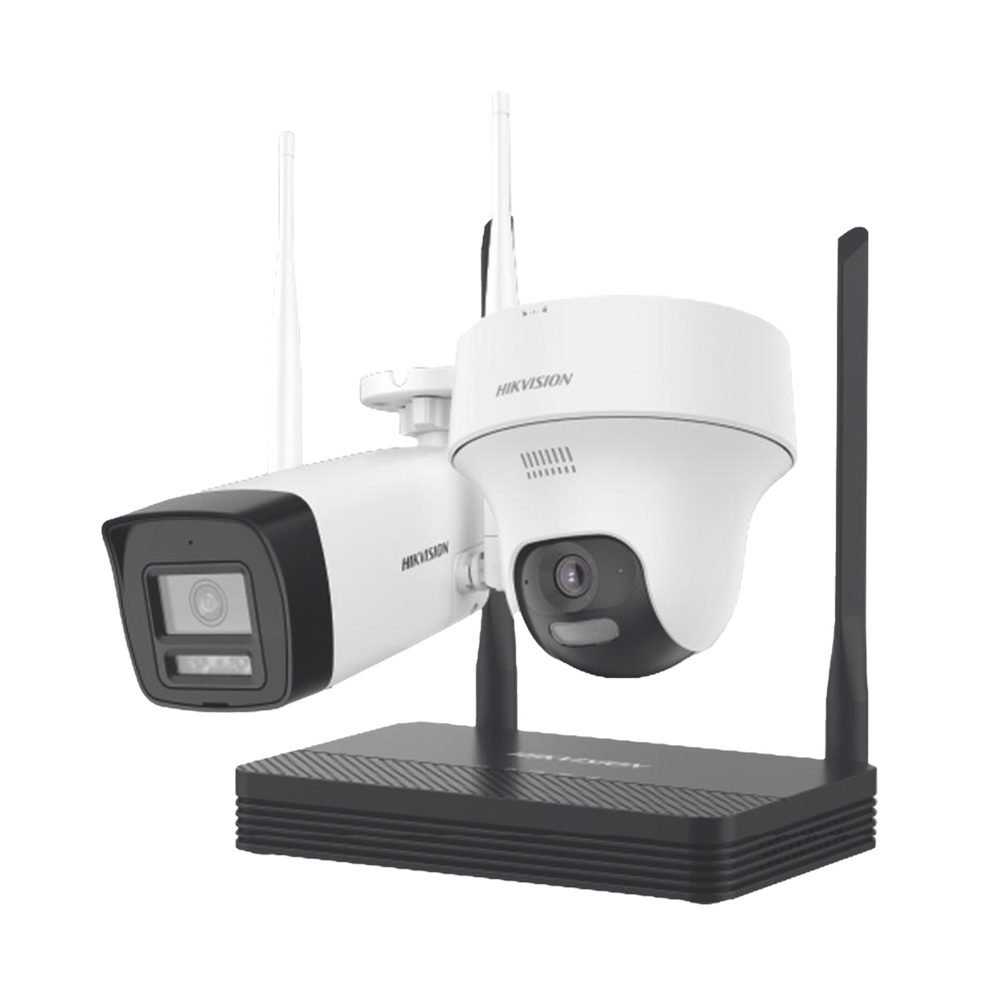 Kit IP Inalámbrico 2 Megapíxel / NVS 4 Canales / 1 Cámara Bala Exterior + 1 Cámara Turret Interior con Lente 2.8 mm y Dual Light / Audio Bidireccional (Micrófono y Bocina) / Soporta Micro SD de 512 GB