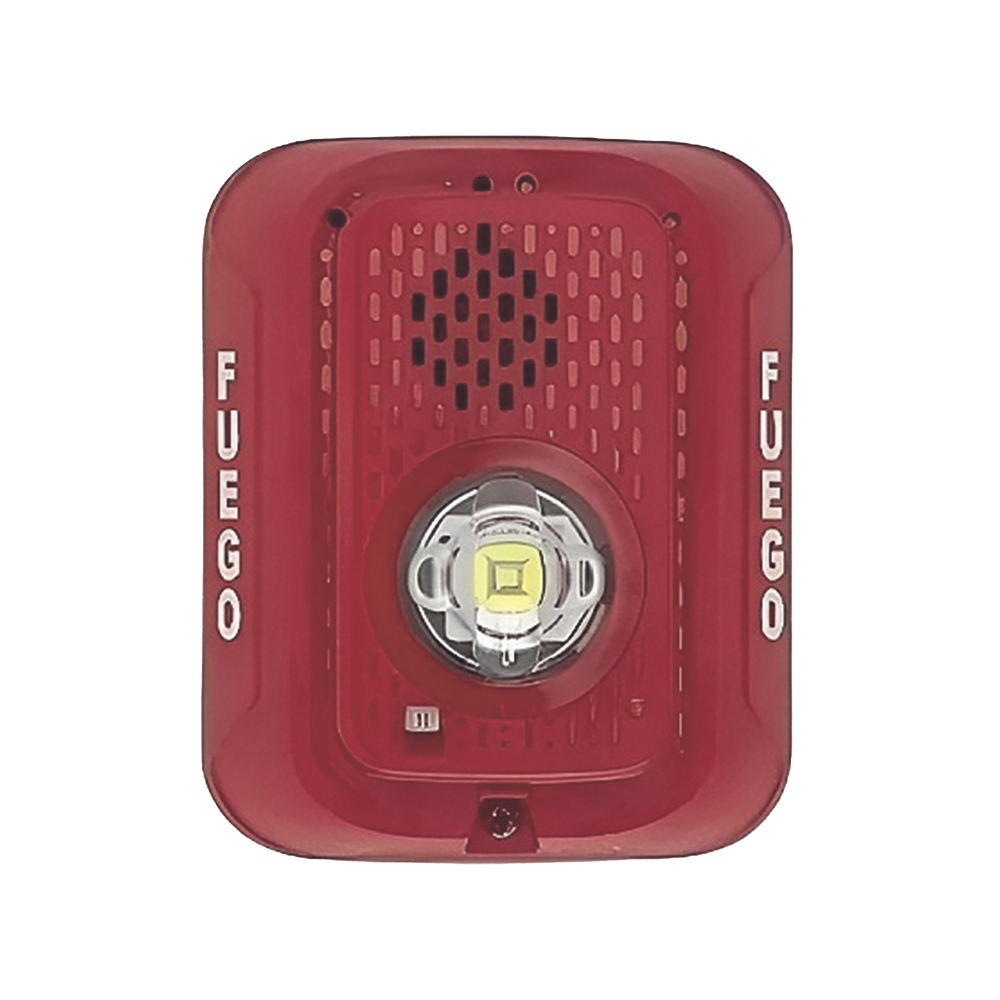 Sirena con Lampara LED Estroboscópica / 2 hilos / Montaje en Pared / Color Rojo / Configuración Estroboscópica Seleccionable