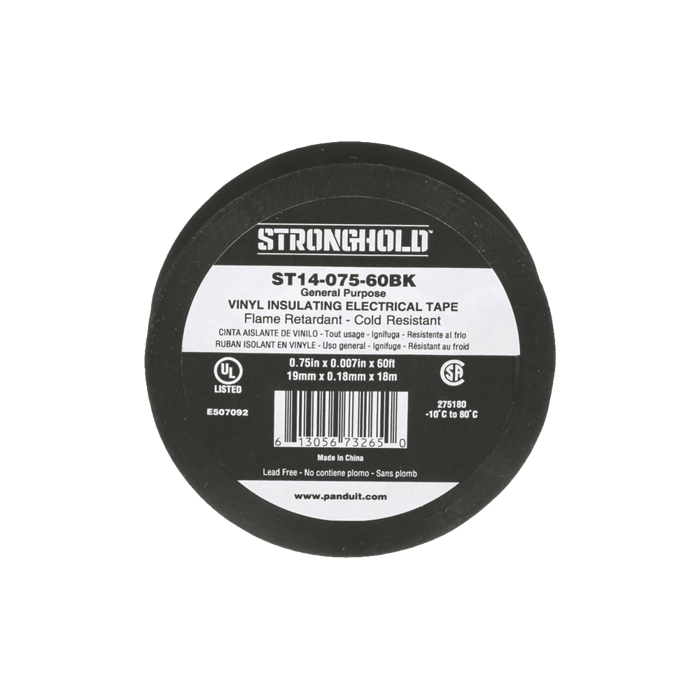 Paquete 30 piezas Cinta Eléctrica STRONGHOLD para Aislar, de PVC, Uso General Reparación y Mantenimiento, Grosor de 0.18mm (7 mil), Ancho de 19mm, y 18m de Largo, Color Negro