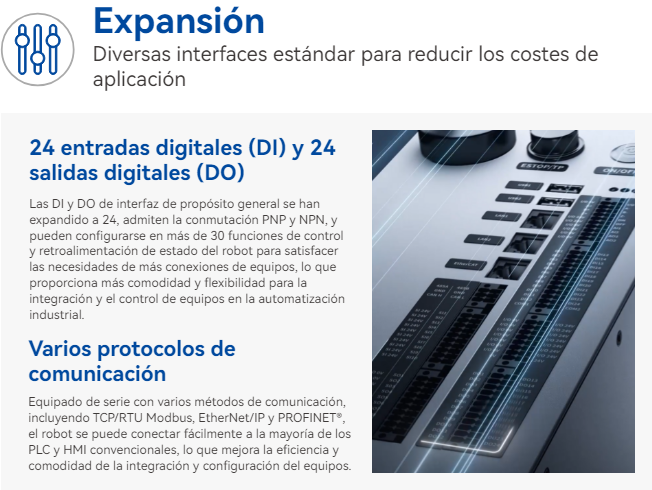 Brazo Robot Colaborativo Industrial Capacidad de Carga 10kg Comunicacion TCPIP Modbus TCP WIFI Grado de Proteccion IP54