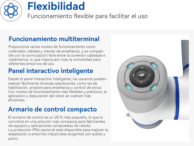 Brazo Robot Colaborativo Industrial Capacidad de Carga 10kg Comunicacion TCPIP Modbus TCP WIFI Grado de Proteccion IP54